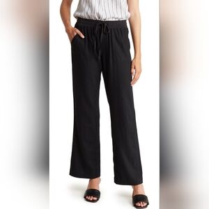 Caslon Linen Straight Leg Pants Black XS